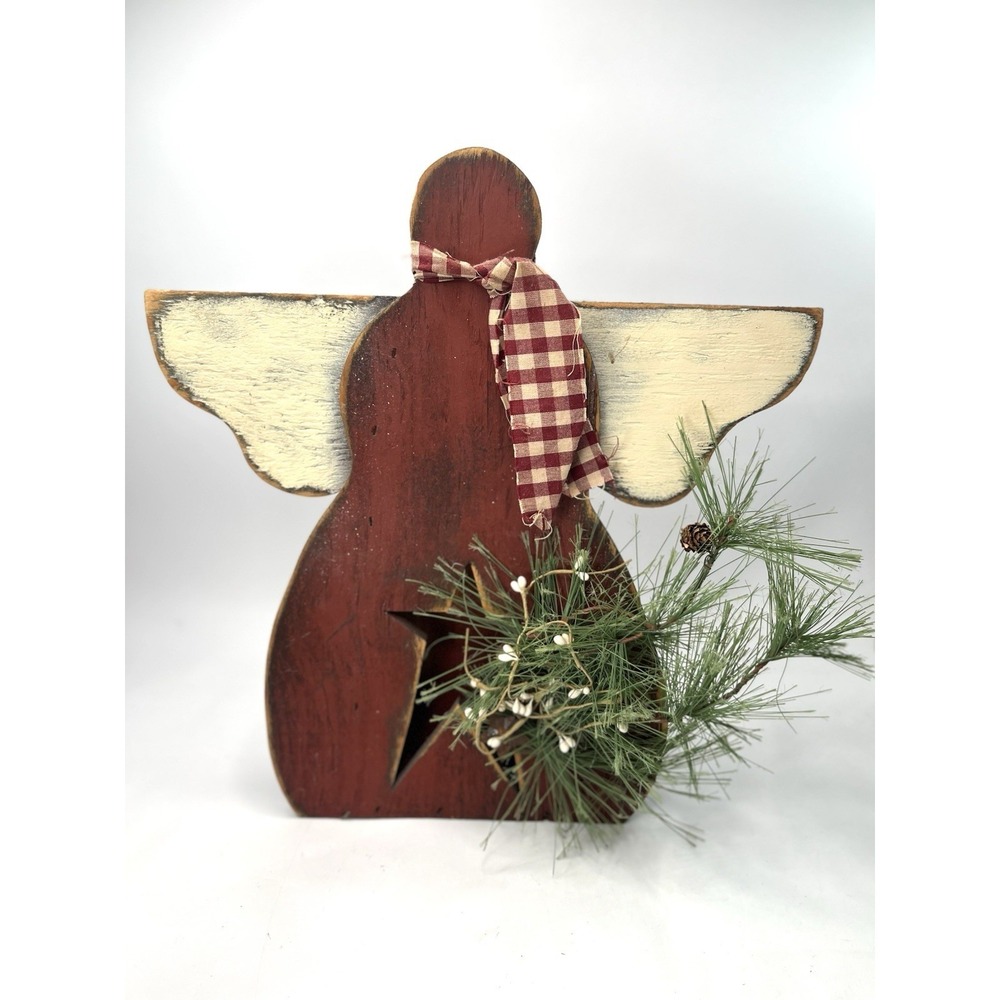 Primitive Wood Angel Rustic Farmhouse Country Shelf Sitter